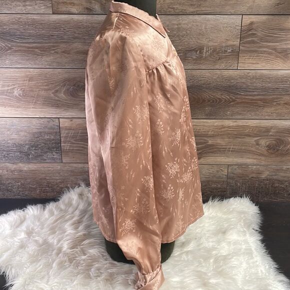 Beautiful Handmade Button Up Blouse, Dusty Rose Silk Feel, Description for Size - Picture 5 of 9